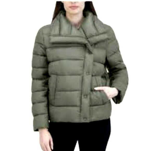 Tahari Erika Quilted Puffer Green Jacket Winter Coat Size Medium NWT - Picture 2 of 6